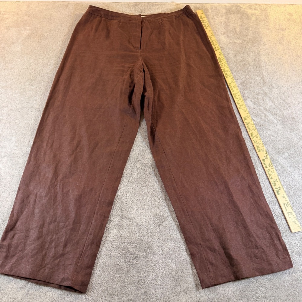 Carole Little Pants Women 14W Brown Linen Wide Leg Trousers Elastic Back - Picture 4 of 9